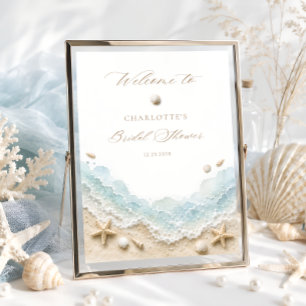 Póster Bienvenida a la fiesta de boda playera de conchas