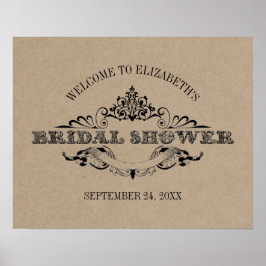 Póster Bienvenida a la fiesta de boda rústica con marco v