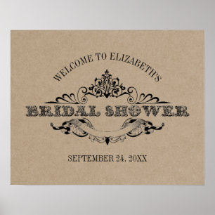 Póster Bienvenida a la fiesta de boda rústica con marco v