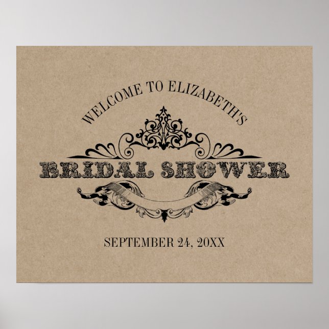 Póster Bienvenida a la fiesta de boda rústica con marco v (Frente)