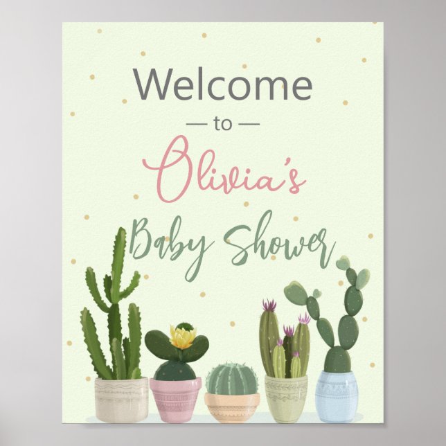 Póster Bienvenida a la Fiesta de Cactus para Baby Shower  (Frente)