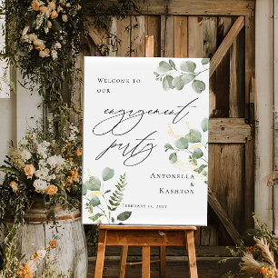 Póster Bienvenida a la fiesta de compromiso con vegetació