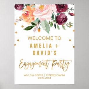 Póster Bienvenida a la fiesta de compromiso floral de oto