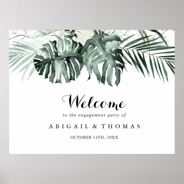 Póster Bienvenida a la fiesta de compromiso Tropical Gree (Frente)