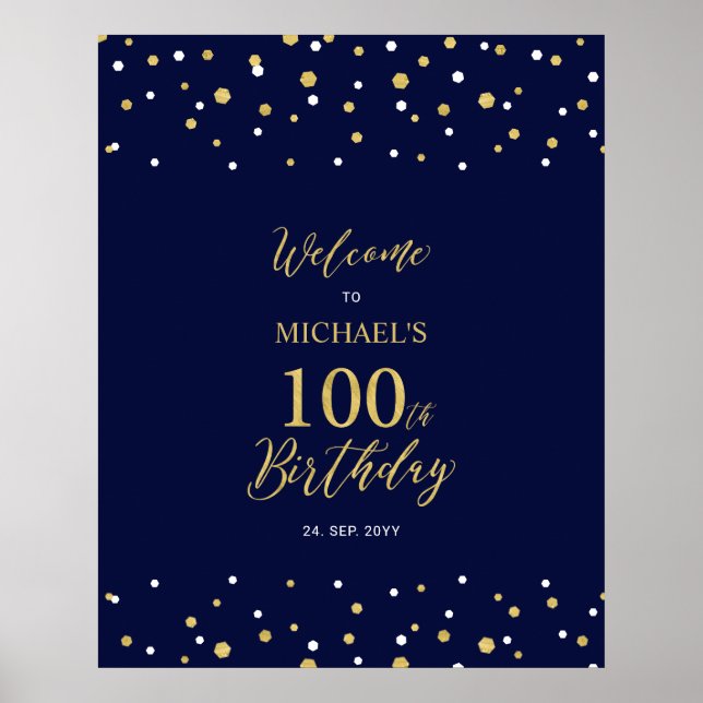 Póster Bienvenida a la fiesta de cumpleaños 100 de Gold & (Frente)