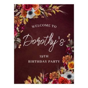 Póster Bienvenida a la fiesta de cumpleaños 19 de flores