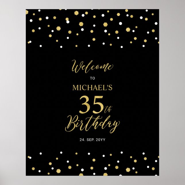 Póster Bienvenida a la fiesta de cumpleaños 35 de Gold &  (Frente)