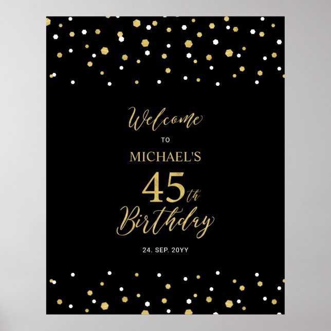Póster Bienvenida a la fiesta de cumpleaños 45 de Gold &  (Frente)
