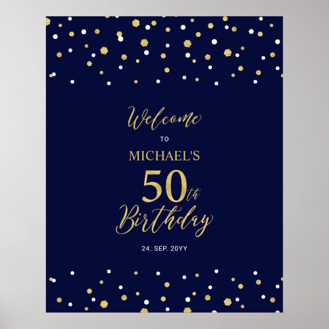 Póster Bienvenida a la fiesta de cumpleaños 50 de Gold &  (Frente)