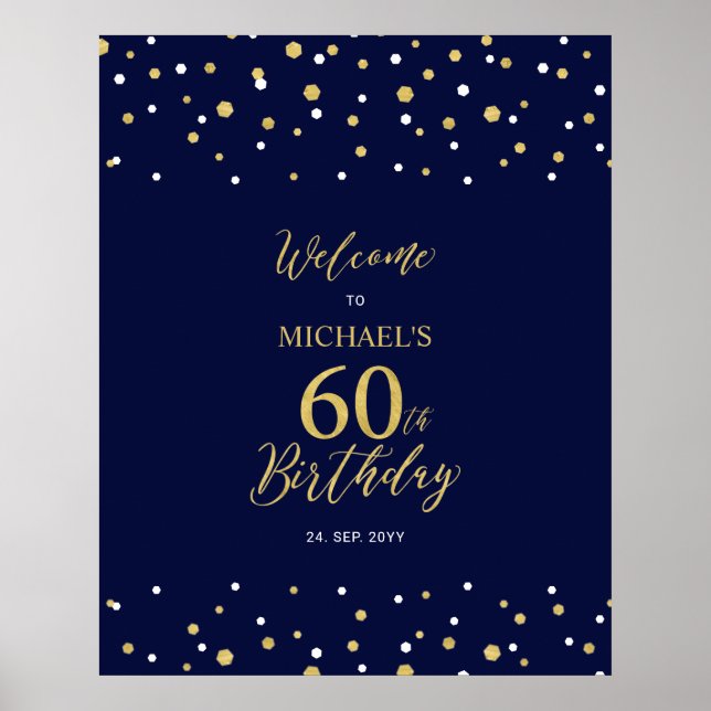 Póster Bienvenida a la fiesta de cumpleaños 60 de Gold &  (Frente)