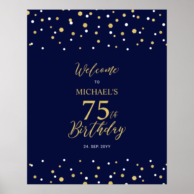 Póster Bienvenida a la fiesta de cumpleaños 75 de Gold &  (Frente)
