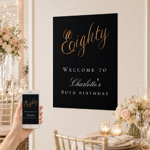 Póster Bienvenida a la fiesta de cumpleaños 80 de oro neg