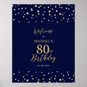 Póster Bienvenida a la fiesta de cumpleaños 80 en confeti
