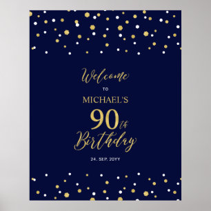 Póster Bienvenida a la fiesta de cumpleaños 90 en confeti