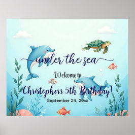 Póster Bienvenida a la fiesta de cumpleaños bajo el mar a