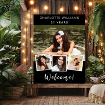 Bienvenida a la fiesta de cumpleaños blanco negro 