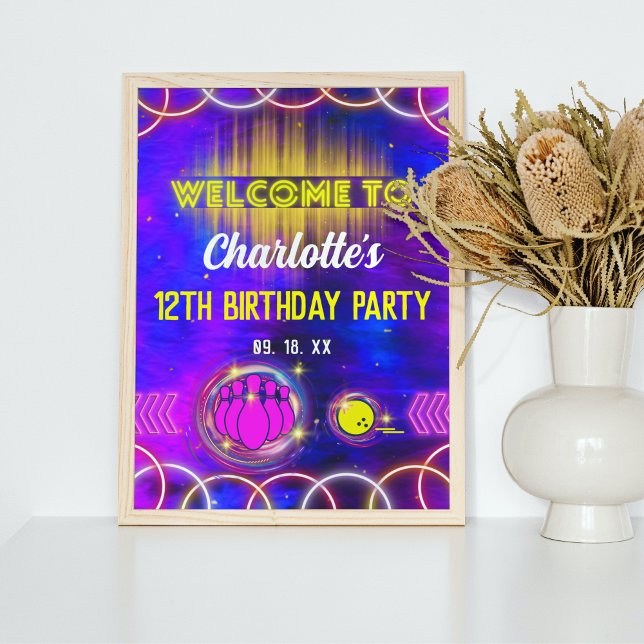 Póster Bienvenida a la fiesta de cumpleaños Bowon Neon Gl (Subido por el creador)