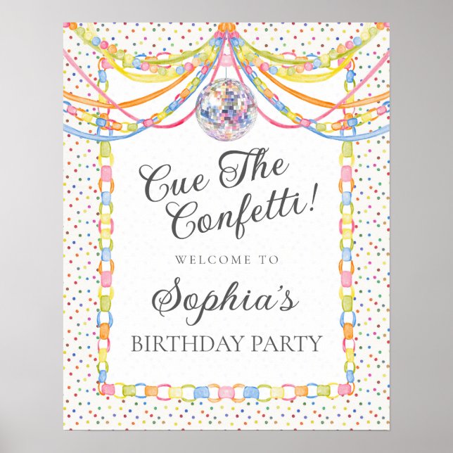 Póster Bienvenida a la fiesta de cumpleaños con confeti (Frente)