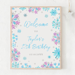 Póster Bienvenida a la fiesta de cumpleaños con copos de 