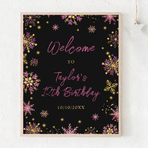 Póster Bienvenida a la fiesta de cumpleaños con copos de