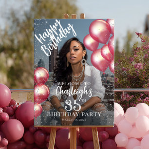 Póster Bienvenida a la fiesta de cumpleaños con globos y 