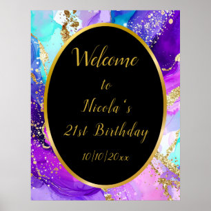 Póster Bienvenida a la fiesta de cumpleaños con tinta azu