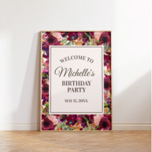 Póster Bienvenida a la fiesta de cumpleaños con toque ros