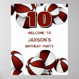 Póster bienvenida a la fiesta de cumpleaños de baloncesto