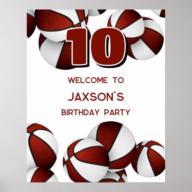 Póster bienvenida a la fiesta de cumpleaños de baloncesto (Frente)