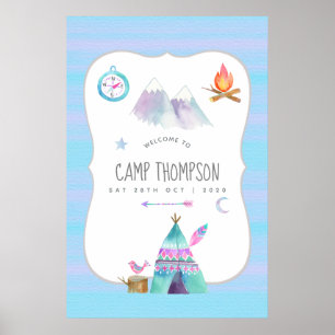Póster Bienvenida a la fiesta de cumpleaños de camping co