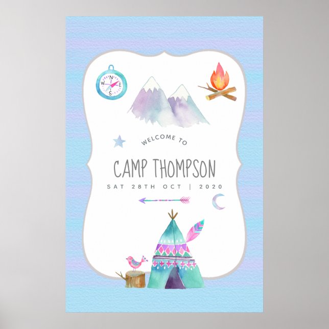 Póster Bienvenida a la fiesta de cumpleaños de camping co (Frente)