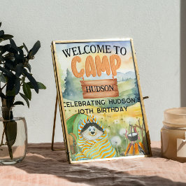 Póster Bienvenida a la fiesta de cumpleaños de camping en
