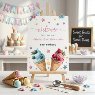 Póster Bienvenida a la Fiesta de Cumpleaños de Cool Twins