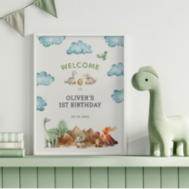 Póster Bienvenida a la fiesta de cumpleaños de dinosaurio
