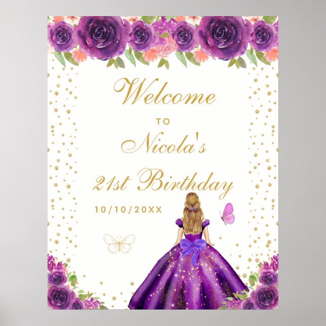 Póster Bienvenida a la fiesta de cumpleaños de la chica d (Frente)
