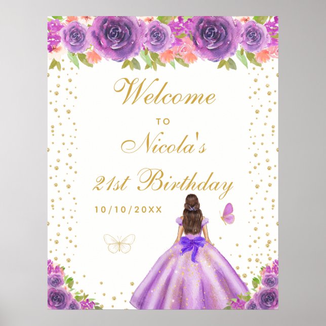 Póster Bienvenida a la fiesta de cumpleaños de la chica d (Frente)
