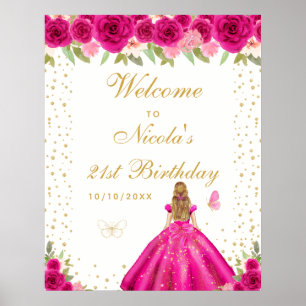 Póster Bienvenida a la fiesta de cumpleaños de la chica r