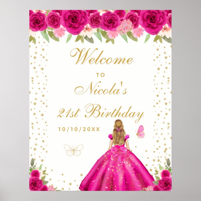 Póster Bienvenida a la fiesta de cumpleaños de la chica r (Frente)