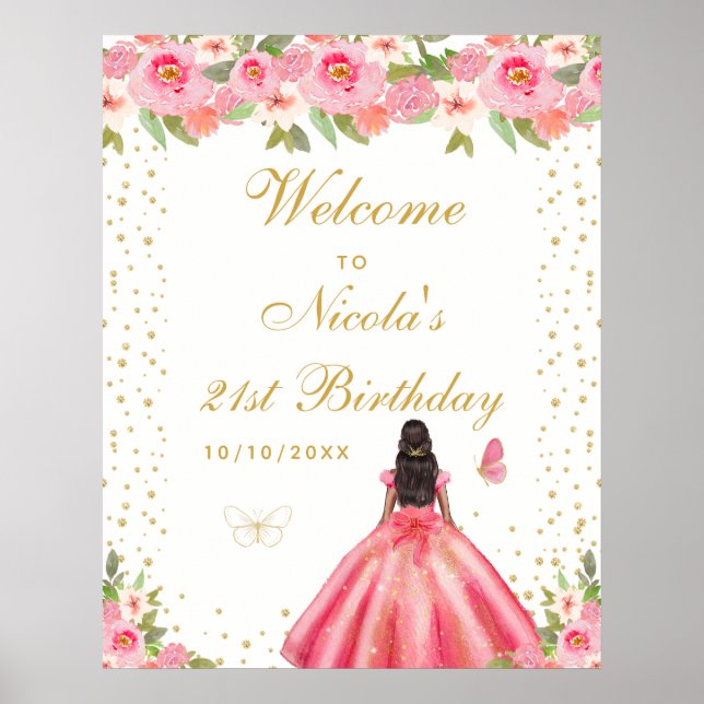 Póster Bienvenida a la fiesta de cumpleaños de la niña de (Frente)