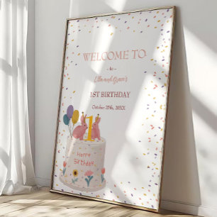 Póster Bienvenida a la fiesta de cumpleaños de las gemela