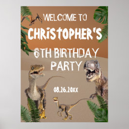 Póster Bienvenida a la fiesta de cumpleaños de los dinosa