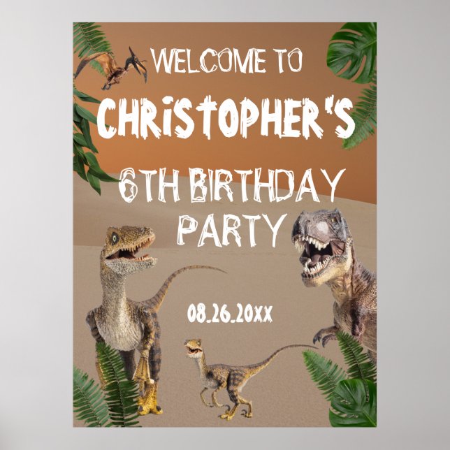 Póster Bienvenida a la fiesta de cumpleaños de los dinosa (Frente)