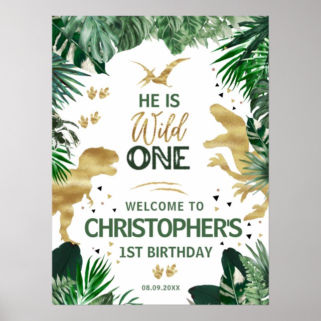 Póster Bienvenida a la fiesta de cumpleaños de los dinosa (Frente)