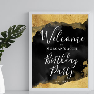 Póster Bienvenida a la Fiesta de Cumpleaños de Oro Negro