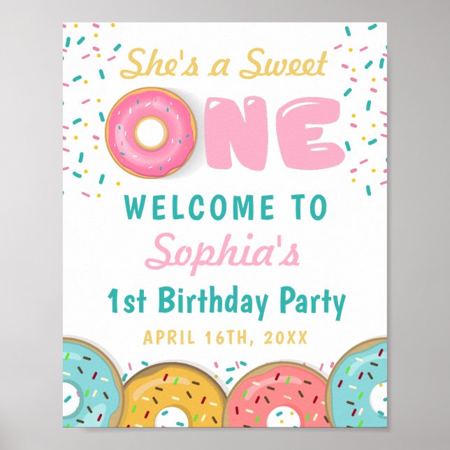Póster Bienvenida a la fiesta de cumpleaños de Sweet One  (Frente)