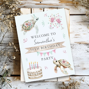 Póster Bienvenida a la Fiesta de Cumpleaños de Tortuga Fl