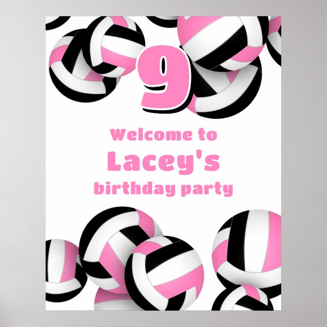 Póster bienvenida a la fiesta de cumpleaños de volleyball (Frente)