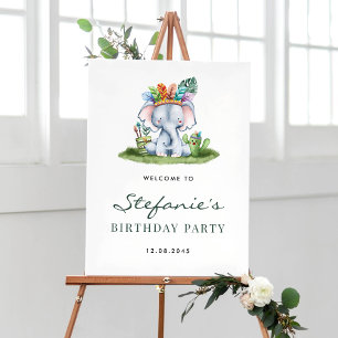 Póster Bienvenida a la fiesta de cumpleaños del Elefante 