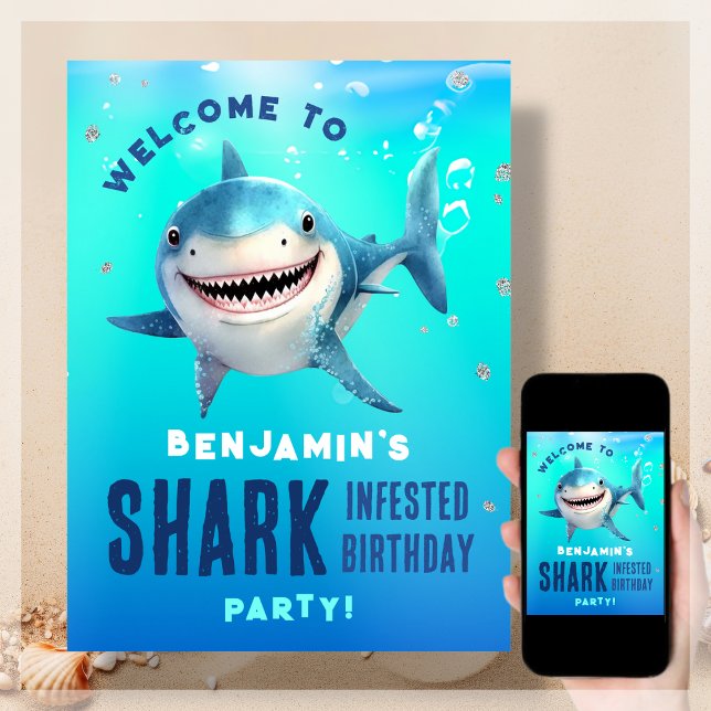 Póster Bienvenida a la fiesta de cumpleaños del tiburón b (Subido por el creador)
