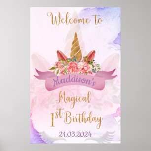 Póster Bienvenida a la Fiesta de Cumpleaños del Unicornio